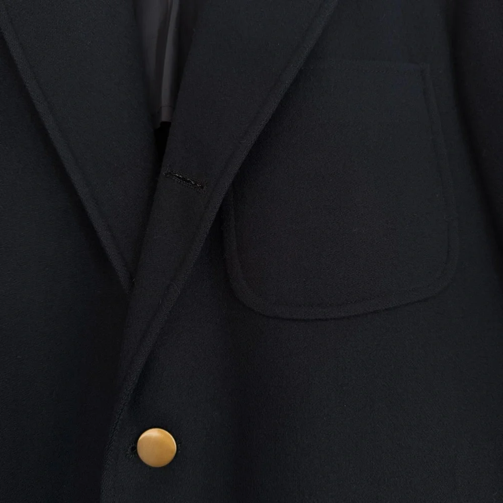VTG J Press Solid Navy Blue, Wool Flannel Knit, Gold Button Blazer, Made in USA